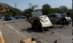 Arapgir'de Otomobil Direğe Çarptı, Araç İkiye Bölündü